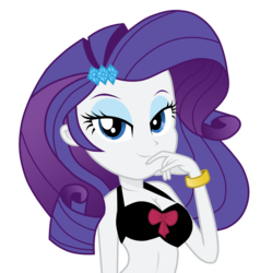 Size: 1668x1673 | Tagged: safe, artist:jennieoo, rarity, equestria girls, g4, bedroom eyes, black underwear, bow, bra, bracelet, breasts, busty rarity, cleavage, clothes, female, jewelry, lingerie, looking at you, show accurate, simple background, solo, transparent background