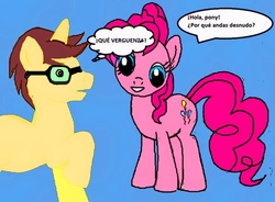 Size: 900x662 | Tagged: safe, pinkie pie, pony, unicorn, g4, brony, ponyville, quality, spanish, translated in the comments