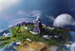 Size: 2364x1618 | Tagged: safe, artist:insanerobocat, g4, canterlot, canterlot mountain, crystal empire, equestria, forest, full moon, grass, land, map of equestria, moon, mountain, no pony, planet, ponyville, rainbow waterfall, river, scenery, signature