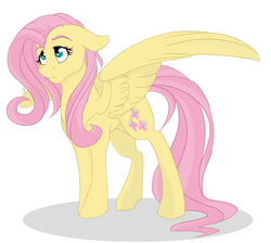 Size: 1500x1346 | Tagged: safe, artist:melobee, fluttershy, pegasus, pony, g4, female, floppy ears, lidded eyes, looking away, looking up, simple background, solo, spread wings, standing, white background, wings