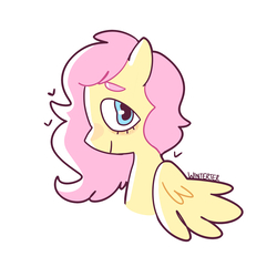 Size: 2800x2800 | Tagged: safe, artist:winterter, fluttershy, pony, g4, bust, female, high res, looking at you, looking sideways, portrait, profile, simple background, smiling, solo, wings
