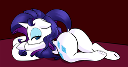Size: 2000x1045 | Tagged: safe, artist:hidden-cat, rarity, pony, unicorn, g4, adorasexy, bed, butt, cute, dock, female, looking back, lying down, mare, pillow, plot, prone, raised tail, rearity, sexy, solo, stupid sexy rarity, tail
