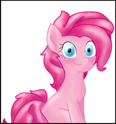 Size: 665x706 | Tagged: safe, artist:zephyr!, pinkie pie, earth pony, pony, g4, alternate hairstyle, cute, diapinkes, female, looking at you, mare, simple background, sitting, solo, white background, younger