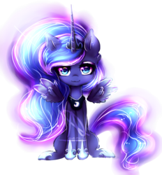 Size: 997x1073 | Tagged: safe, artist:nutellaakanutella, princess luna, alicorn, pony, g4, chibi, female, looking at you, shiny hair, shiny mane, sitting, solo