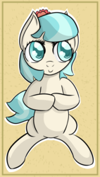Size: 1105x1950 | Tagged: safe, artist:datapony, coco pommel, earth pony, pony, g4, colored pupils, female, looking sideways, mare, missing accessory, on back, sitting, smiling, solo