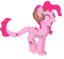 Size: 1959x1812 | Tagged: safe, artist:dragonchaser123, pinkie pie, dracony, hybrid, g4, base used, eyes closed, female, happy, horns, simple background, solo, species swap, transparent background