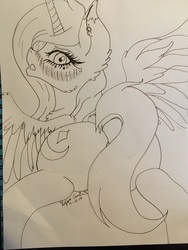 Size: 4032x3024 | Tagged: safe, artist:luna rose, oc, oc only, alicorn, pony, alicorn oc, blushing, butt, ear piercing, high res, piercing, plot, solo, traditional art