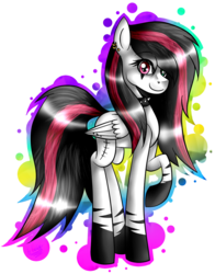 Size: 776x992 | Tagged: safe, artist:lada03, oc, oc only, oc:emala jiss, pegasus, pony, choker, ear piercing, earring, emo, female, heterochromia, jewelry, looking at you, mare, piercing, raised hoof, simple background, smiling, solo, spiked choker, transparent background