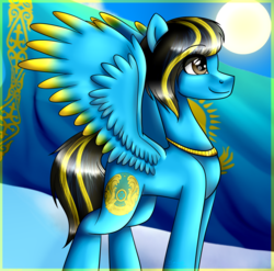 Size: 1213x1200 | Tagged: safe, artist:lada03, pegasus, pony, female, flag, kazakhstan, mare, nation ponies, ponified, smiling, solo, spread wings, sun, wings