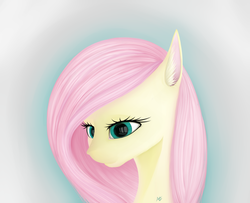 Size: 1600x1300 | Tagged: safe, artist:aura dawn, fluttershy, pony, g4, bust, ear fluff, eye reflection, female, looking down, portrait, reflection, simple background, solo