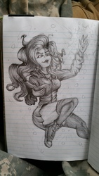 Size: 5312x2988 | Tagged: safe, artist:drizziedoodles, trixie, equestria girls, g4, converse, female, high res, lined paper, magic, shoes, sneakers, solo, traditional art