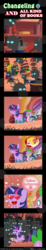 Size: 600x3263 | Tagged: safe, artist:vavacung, spike, twilight sparkle, changeling, dragon, pony, unicorn, comic:changeling and all kind of books, g4, amused, book, bookshelf, comic, everything went better than expected, excited, golden oaks library, good end, happy, heart eyes, irrational exuberance, pictogram, pointy ponies, rapidash twilight, scared, smiling, sweat, sweatdrop, that pony sure does love books, unicorn twilight, wingding eyes