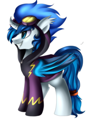 Size: 1928x2543 | Tagged: safe, artist:pridark, oc, oc only, oc:sparky storm, alicorn, bat pony, bat pony alicorn, pony, bat pony oc, clothes, commission, costume, goggles, male, shadowbolts costume, simple background, solo, transparent background