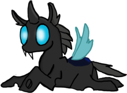 Size: 567x416 | Tagged: safe, artist:mewcifur, changeling, lying, simple background, solo, spread wings, wings