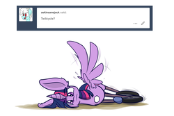 Size: 1500x1000 | Tagged: safe, artist:heir-of-rick, twilight sparkle, alicorn, original species, pony, wheelpone, g4, :t, bicycle, female, flapping, mare, ponycycle, simple background, solo, species swap, spread wings, squishy cheeks, stuck, tumblr, twilight sparkle (alicorn), white background, wings