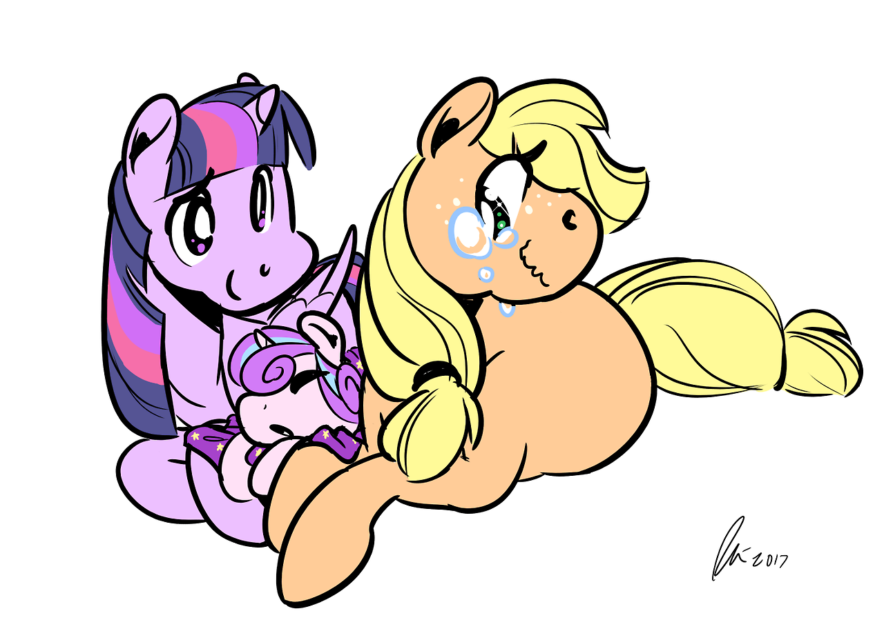 artist:rwl, applejack, princess flurry heart, twilight sparkle, alicorn, ea...