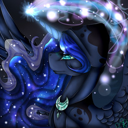 Size: 1000x1000 | Tagged: safe, artist:alissa1010, princess luna, spirit of hearth's warming yet to come, pony, a hearth's warming tail, g4, female, glowing horn, horn, magic, profile, solo