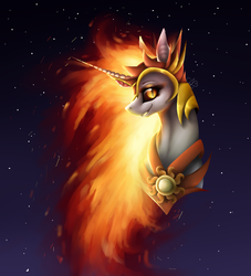 Size: 952x1050 | Tagged: safe, artist:alissa1010, daybreaker, pony, a royal problem, g4, beautiful, bust, drawn with mouse, female, fire, majestic, mane of fire, night, portrait, solo, stars