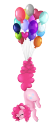 Size: 1721x3900 | Tagged: safe, artist:kawurin, pinkie pie, earth pony, pony, g4, balloon, female, floating, simple background, solo, then watch her balloons lift her up to the sky, transparent background