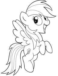 Size: 1328x1724 | Tagged: safe, artist:pinkiepie6680, rainbow dash, pony, g4, female, happy, lineart, monochrome, simple background, solo, white background