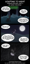 Size: 960x2000 | Tagged: safe, artist:terminuslucis, changeling, drider, hengstwolf, monster pony, original species, pony, spiderpony, werewolf, comic:adapting to night, comic:adapting to night: friends return, badlands, cave, changeling nest, cocoon, comic, full moon, implied nightmare moon, implied princess luna, moon, night, night sky, nightmare fuel, scared, sky, spider web, the implications are horrible, unfortunate implications