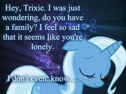 Size: 467x350 | Tagged: safe, edit, edited screencap, screencap, trixie, pony, unicorn, g4, caption, female, image macro, mare, meme, sad, solo