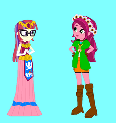 Size: 640x680 | Tagged: safe, artist:eli-j-brony, artist:selenaede, gloriosa daisy, moondancer, equestria girls, g4, blue background, crossover, equestria girls-ified, hyrule warriors, linkle, nintendo, princess zelda, simple background, the legend of zelda, toon zelda