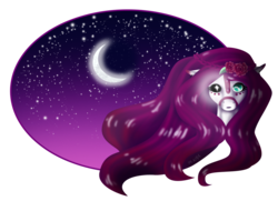 Size: 1024x780 | Tagged: safe, artist:oneiria-fylakas, oc, oc only, pony, black sclera, bust, female, heterochromia, mare, moon, night, portrait, solo