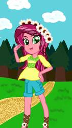Size: 1080x1920 | Tagged: safe, artist:sophievioin, gloriosa daisy, equestria girls, g4, my little pony equestria girls: legend of everfree, camp everfree, confident, eqg promo pose set, grass, path, smiling, smirk, tree