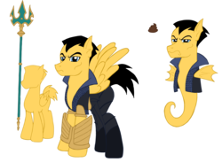 Size: 3355x2451 | Tagged: safe, artist:edcom02, artist:jmkplover, pegasus, pony, sea pony, seahorse, emoji, high res, marvel, marvel comics, namor, pictogram, simple background, transparent background, trident, unamused, 💩