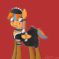 Size: 1000x1000 | Tagged: safe, artist:regal masquerade, oc, oc only, oc:cold front, pegasus, pony, bow, choker, clothes, crossdressing, dress, fishnet clothing, fishnet pantyhose, looking at you, maid, maid headdress, male, smiling, solo