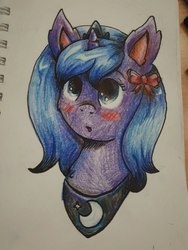 Size: 768x1024 | Tagged: artist needed, safe, princess luna, pony, my little brony risovach, g4, blushing, female, solo, traditional art