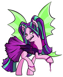 Size: 2680x3271 | Tagged: safe, artist:itsnotdaijoubu, aria blaze, pony, equestria girls, g4, clothes, costume, cross, equestria girls ponified, female, high res, looking at you, mare, nightmare night, open mouth, ponified, raised hoof, simple background, solo, tongue out, white background, wings