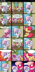 Size: 3530x7132 | Tagged: safe, artist:therandomjoyrider, apple bloom, cheerilee, diamond tiara, scootaloo, silver spoon, sweetie belle, pony, robot, robot pony, unicorn, g4, absurd resolution, comic, exploitable, eyes closed, female, filly, foal, hooves, horn, i was a preschool dropout, mare, my life as a teenage robot, open mouth, parody, sitting, standing, sweetie bot, window