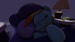 Size: 540x304 | Tagged: safe, artist:the_fatcat, rainbow dash, pegasus, pony, g4, 3d, bed, female, sleeping, solo, source filmmaker