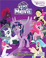 Size: 395x499 | Tagged: safe, pinkie pie, princess skystar, queen novo, rarity, songbird serenade, tempest shadow, twilight sparkle, alicorn, pony, seapony (g4), g4, my little pony: the movie, book, broken horn, eye scar, headworn microphone, horn, merchandise, my little pony logo, my little pony the movie (my busy books), scar, twilight sparkle (alicorn)