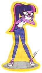 Size: 3871x6734 | Tagged: safe, artist:metaldudepl666, sci-twi, twilight sparkle, equestria girls, g4, absurd resolution, alternate clothes, clothes, female, fetish, shoes, sleeveless, smiling, sneakers, sneakers fetish, solo, tank top