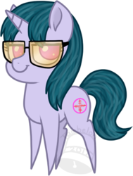 Size: 337x445 | Tagged: safe, artist:tambelon, oc, oc only, oc:crosshair, pony, unicorn, chibi, female, glasses, mare, pointy ponies, simple background, solo, transparent background, watermark