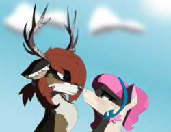 Size: 2120x1638 | Tagged: safe, artist:longct18, oc, oc only, oc:bloom flower, oc:thicket, crystal pony, deer, pony