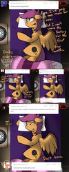 Size: 1500x3750 | Tagged: safe, artist:conmanwolf, scootaloo, pegasus, pony, ask factory scootaloo, fanfic:rainbow factory, g4, battery, bed, comic, crying, factory scootaloo, pillow, recording