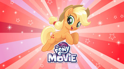 Size: 2560x1440 | Tagged: safe, applejack, g4, my little pony: the movie, female, my little pony logo, solo, wallpaper