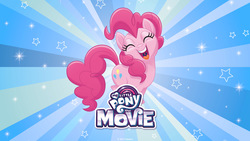 Size: 2560x1440 | Tagged: safe, pinkie pie, g4, my little pony: the movie, female, my little pony logo, solo, wallpaper