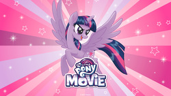Size: 2560x1440 | Tagged: safe, twilight sparkle, alicorn, pony, g4, my little pony: the movie, female, my little pony logo, solo, twilight sparkle (alicorn), wallpaper