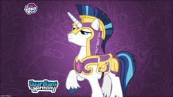 Size: 2560x1440 | Tagged: safe, shining armor, pony, g4, official, guardians of harmony, male, my little pony logo, solo, wallpaper