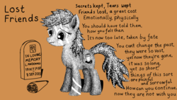 Size: 1280x720 | Tagged: safe, artist:darkpilcrow, oc, oc only, oc:doppio, earth pony, pony, female, gravestone, mare, poem, poetry, sad, solo