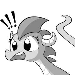 Size: 1280x1280 | Tagged: safe, artist:tjpones, oc, oc only, oc:dragon wife, dragon, horse wife, bust, dragoness, exclamation point, female, simple background, single panel, white background
