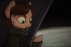 Size: 1600x1067 | Tagged: safe, artist:kovoranu, earth pony, pony, clothes, crystal, female, hoof hold, jewelry, jyn erso, mare, necklace, ponified, rogue one: a star wars story, solo, star wars