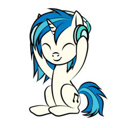 Size: 2250x2382 | Tagged: safe, artist:kovoranu, dj pon-3, vinyl scratch, pony, unicorn, g4, cute, eyes closed, female, filly, happy, headphones, high res, simple background, sitting, smiling, solo, transparent background