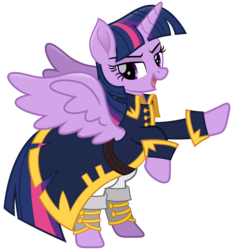 Size: 3000x3200 | Tagged: safe, artist:cheezedoodle96, twilight sparkle, alicorn, pony, g4, my little pony: the movie, .svg available, belt, captain, captain twilight, clothes, female, high res, looking at you, mare, pants, pirate costume, pirate twilight, rearing, simple background, smiling, smirk, solo, spats, spread wings, svg, transparent background, twilight sparkle (alicorn), uniform, vector, wings