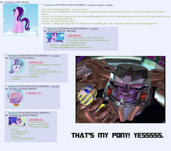 Size: 1219x1077 | Tagged: safe, rainbow dash, starlight glimmer, pony, g4, the cutie re-mark, /mlp/, 4chan, 4chan screencap, beast megatron, beast wars, female, filly, filly rainbow dash, glowing horn, horn, levitation, magic, megatron, rubber duck, self-levitation, telekinesis, this ended in timeline distortion, transformers, xk-class end-of-the-world scenario, yessssss, younger